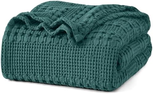 PHF Lightweight 100% Cotton Waffle Blanket for Bed, Queen, Teal by PHF