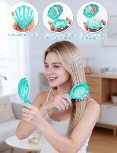 8 Pcs Foldable Travel Shell Hair Brush with Mirror - Image 6