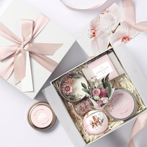 Birthday Gifts for Women – Orchid & Jasmine Spa Gift Basket, Luxury Candle Set & Bath Sets Self Care Box, Gift for Mom, Wife or Friend - Image 5
