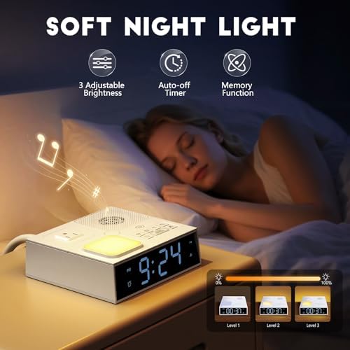 White Noise Sound Machine with Dual Alarm Clock - Soft Night Light 41 Non Looping Sounds USB Port Charger 3 Timers Memory Function 31 Adjustable Volume Sleep Sound Machine for Adult & Home Bedroom - Image 5
