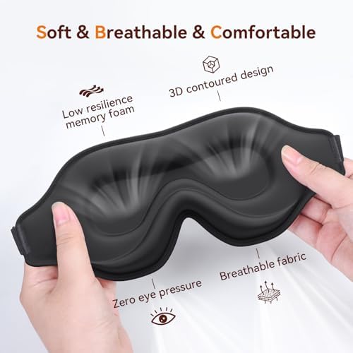 Sleep Mask, EVA BELLE Eye Mask for Sleeping, Light Blocking Sleeping Mask, Soft Breathable Sleep Masks for Women Men, Smooth Sleep Eye Mask Eye Cover, Soft Eye Shade Cover 3D Memory Foam, Adjustable - Image 3