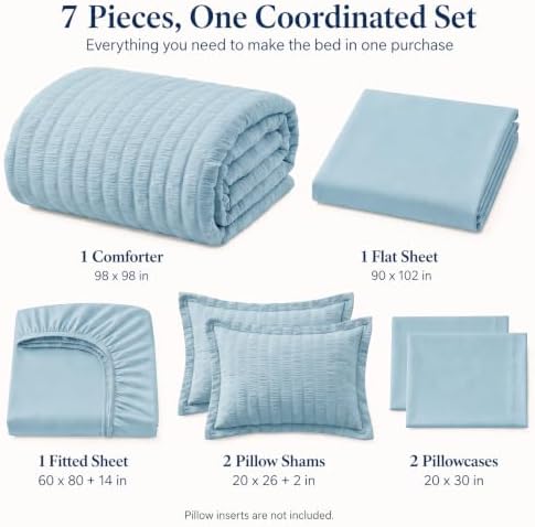 CozyLux Oversized Queen Seersucker Comforter Set, Light Blue, 98 x 98 in - Image 2