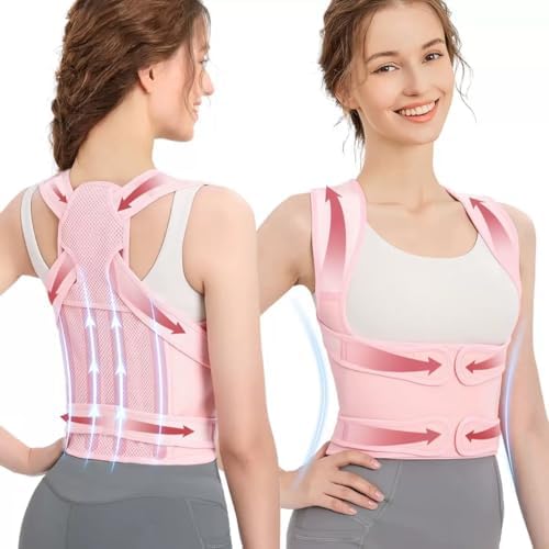 Back Brace Posture Corrector for Women and Men, Shoulder Straightener, Adjustable Full Back Support, Relief for Neck/Shoulder/Back Pain, Scoliosis & Hunchback Correction, Breathable Mesh Design (Pink, Large/X-Large (Waist 40"-48")) by Unknown