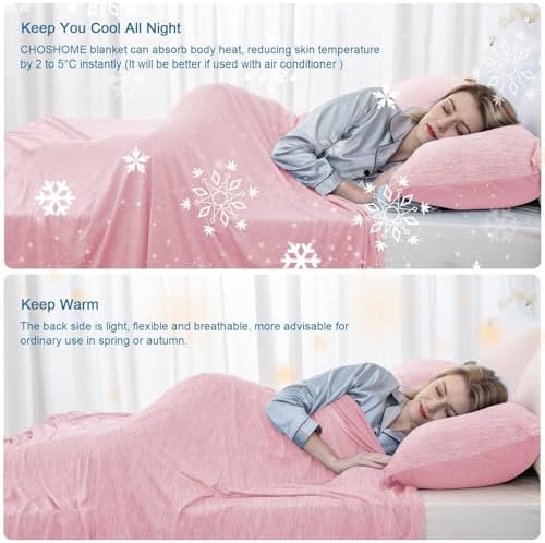 CHOSHOME Cooling Blanket for Hot Sleepers Lightweight Summer Cold Thin Blankets for Sleeping, Hot Flashes Night Sweats, Soft Blanket for Bed, King Size, Pink - Image 4