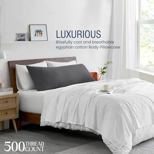 Body Pillow Cover with Zipper 20x72 Cotton Long Body Pillowcase Lumbar Pillow case 100% Egyptian Cotton 500 Thread Count Pack of 1 for Adult Size (Dark Grey) - Image 3
