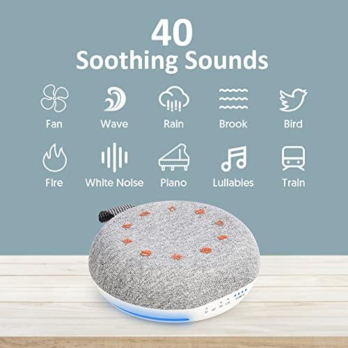 White Noise Machine,Portable Sound Machine with 40 Soothing Sounds, USB Rechargeable,Sleep Sound Timer & Night Light for Baby Kids Adults - Image 2