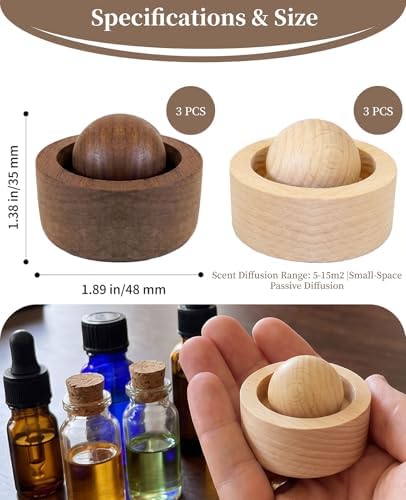 6PCS Wooden Essential Oil Diffuser, No Electricity Needed, Compact Round Ball Design Passive Aroma for Home Office Car (3 Beech & 3 Walnut) - Image 2