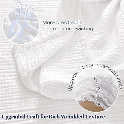 PHF 100% Cotton Muslin Throw Blanket 50" x 60", 4-Layer Lightweight Gauze Throw, Breathable Cloud-Soft Minimalist Blanket for Bed, Couch, Camping & Baby, White, Ideal Gift - Image 3