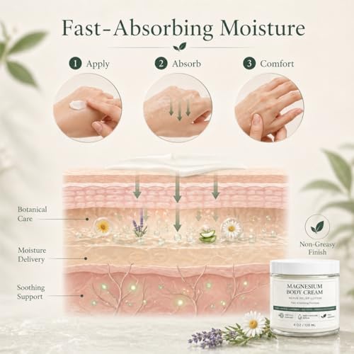 Magnesium Body Cream for Hands & Joints – Fast Absorbing Repair Lotion with Arnica, Lavender Oil, Aloe Vera & Chamomile, Non-Greasy Moisturizing Cream for Joint Comfort & Skin Nourishment (1 item) - Image 4