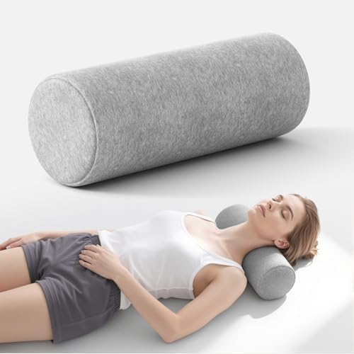 Neck Roll Cervical Pillow for Neck Pain Relief - Memory Foam Neck Pillow for Bed | Round Neck Pillows for Sleeping (Grey, Large - 6.0" H) by Forcanby