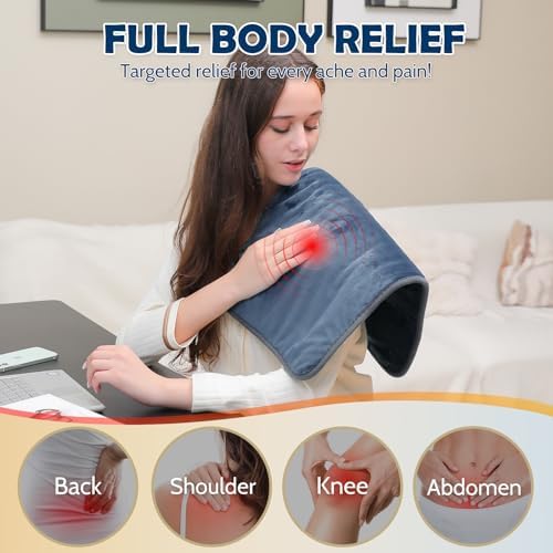DAILYLIFF Massage Heating Pad, 12"x 24" Electric Heated Pads with Massager, 4 Massage Modes, 6 Heat Settings, 24 Relaxing Combinations, Auto-Shut Off, Dark Blue - Image 2