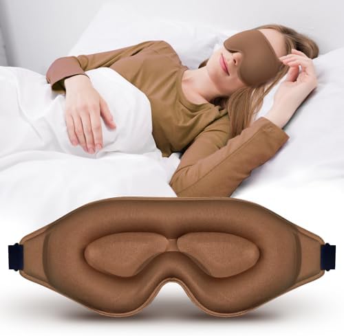 3D Advanced Eye Mask for Sleeping，Ultra Delicate Soft Skin Friendly Eye mask，100% Blackout Sleep Eye Mask for Sleep, Eyelash Extension Sleep mask (Coffee Color) by Awonderfulbeginning