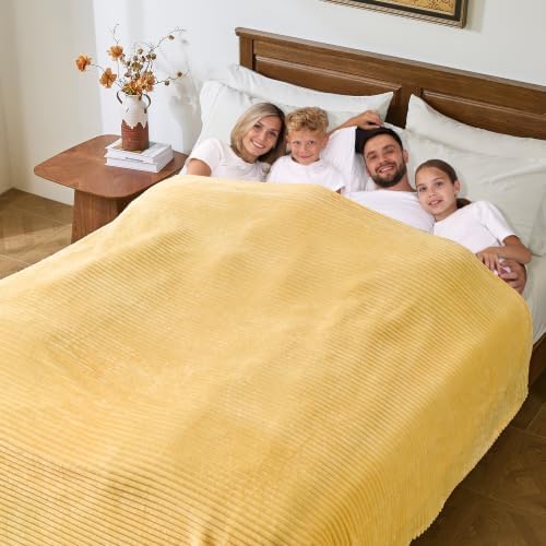 Bnuitland Light Yellow Fleece Throw Blanket 90"x90",300GSM Large Big Soft Cozy Warm Lightweight Stripe Pattern for Bed Sofa Home Decor,Suitable for Adults Family All Season - Image 4