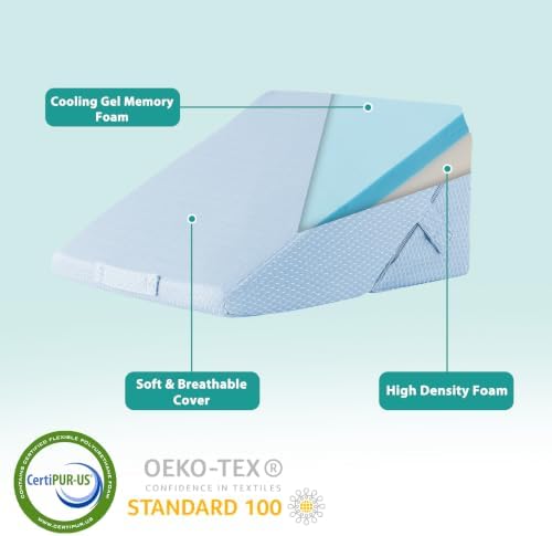 Bedluxe Wedge Pillow for Sleeping, Adjustable 9&12 Inch Foldable Bed Wedge Pillow Set, Orthopedic Memory Foam Triangle Pillows Wedge, 7-in-1 Elevated Pillows for Leg and Back Support, Light Blue - Image 7