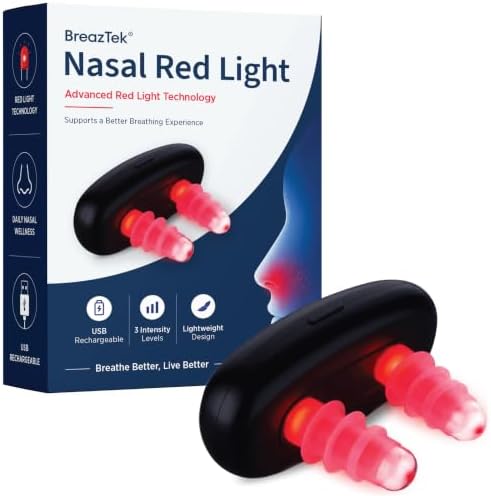 Red Light Therapy for Nose: LED Nasal Wellness Device - Red Light Nose Care Tool with 3 Light Modes, USB Rechargeable Portable Design, Daily Nasal Comfort Support with Auto Shut-Off (Black) by BreazTek