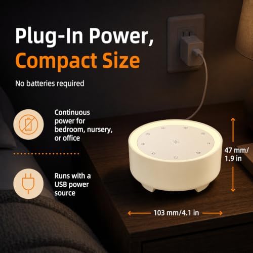 Kipcush White Noise Machine for Sleeping, Baby & Adults, High-Fidelity Non-Looping Sounds, Sleep Sound Machine with Dimmable Night Light, USB Powered, Memory Function, Home, Nursery & Travel - Image 6