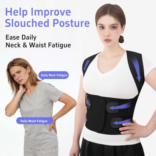 Posture Corrector for Women and Men, Back Brace with Lumbar Support Panel and Adjustable Shoulder Support, Full Back Support Posture Trainer, Back Straightener for Upper Back, Lower Back Support, Rounded Shoulders, Slouching, Hunchback Corrector (Black... - Image 3