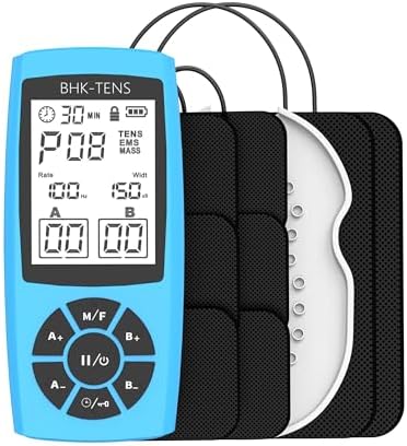 Rechargeable TENS Unit Machine for Pain Relief Therapy, Electronic EMS Muscle Stimulator for Shoulder Pain Relief, TENS&EMS Stimulator for Back Pain, Shoulder Neck Pain Relief, Sciatica Pain, Blue by BHKTENS