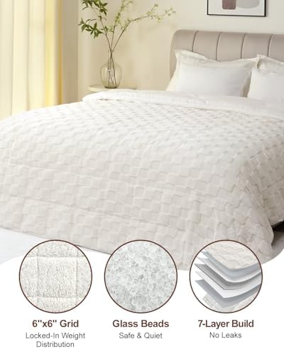 Kivik 20lbs Weighted Blanket for Adults, Checkered Fleece & Sherpa, 60"x80" - Image 6