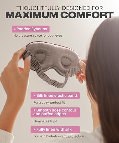 SUNDAYSILKS™ 3D Contoured Silk Sleep Mask | Padded Silk Eye Mask with Eye Cups for Lash Extensions | Blackout, Organic for Women & Men, Perfect for Travel, Slip-Free Deep Sleeping, Antifaz para Dormir - Image 2