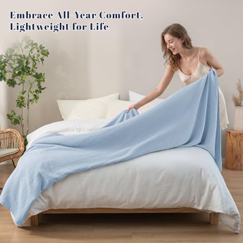PHF 100% Cotton Muslin Blanket Queen Size 90"x90", 4-Layer Lightweight Gauze Throw, Breathable Cloud-Soft Minimalist Blanket for Bed, Couch, Camping & Baby, Ancient Water, Ideal Gift - Image 2
