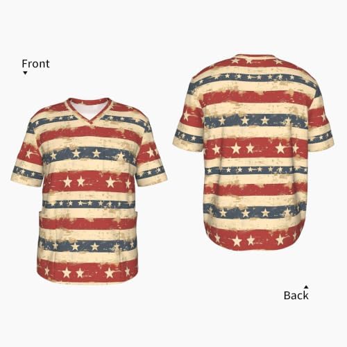 Men's Scrub Top,V-Neck Spill Wrinkle Resistant,3 Pockets-American Flag Vintage (12) - Image 4
