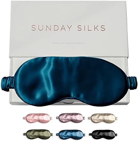 SUNDAYSILKS™ Exclusive Mulberry Silk Sleep Mask | Soft Eye Covers, Blackout Sleeping Mask for Women & Men | Silk Eye Mask for Sleep, Travel, and Relaxation | Antifaz para Dormir [Midnight Blue] by ColoradoHomeCo