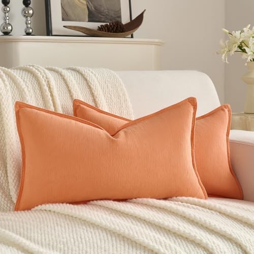 FUTEI Pack of 2 Chenille Throw Pillow Covers 12x20 Inch, Orange by FUTEI