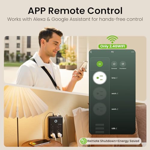 GHome Smart Plug Outlet Extender, Smart Power Strip Surge Protector with 3 Individually Controlled WiFi Outlets and 3 USB Ports, Smart Plugs that Works with Alexa Google Home, 15A/1800W, Dark - Image 3