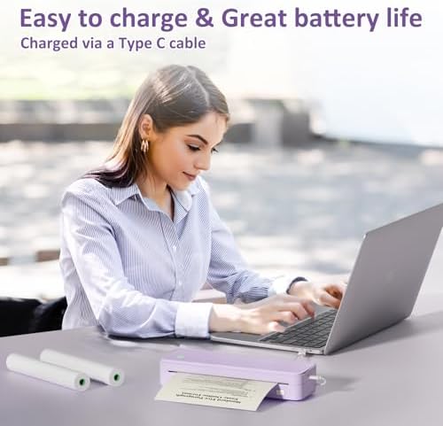 Gloryang Inkless Portable Printer for Travel, Wireless Thermal Printer Supports 8.5 x 11 Inch US Letter Size, Bluetooth Machine Includes Carry Case and 3 Rolls of Thermal Paper Kit, Purple - Image 6