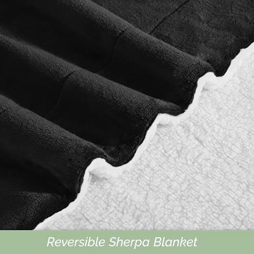 Elegant Comfort Ultra Soft Reversible Flannel Sherpa Blanket - Cozy Silky Fleece Throw for Couch, Bed - Plush Fuzzy Warm Winter Blanket for Gift, King, Black - Image 5