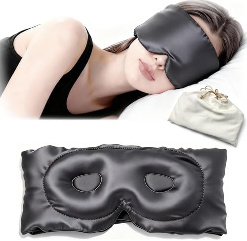 100% Mulberry Silk Sleep Mask for Women & Men – 22 Momme 6A Grade, 3D Contoured Total Blackout Eye Mask for Side Sleepers, Eyelash Extensions, Adjustable Strap, Breathable Blindfold (Gray) by Unknown