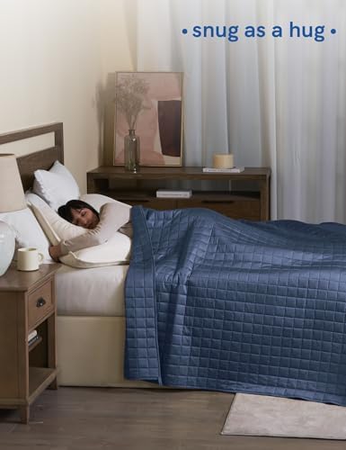 YnM Exclusive Cooling Weighted Blanket Natural Viscose Derived from Bamboo, Bed Blanket for Two Persons of 70~140lbs, Ideal for Queen/King/Ca King Bed (88x104 Inches, 15 Pounds, Blue Grey) - Image 4