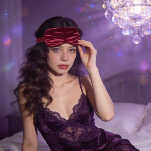 1 Pack Silk Sleep Mask, Soft Silk Eye Blindfold with Elastic Strap for Night Sleeping Travel and Nap, Unisex (Dark Red) - Image 6