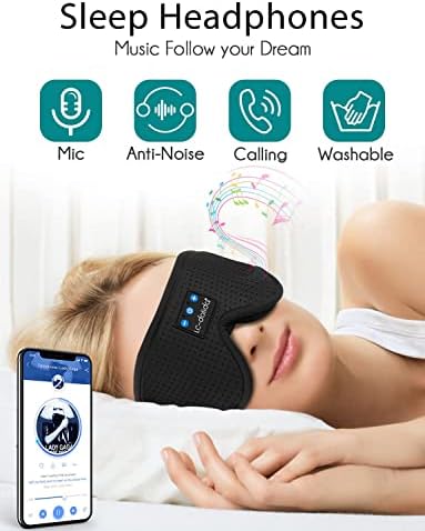 LC-dolida Sleep Mask with Bluetooth Headphones,Sleep Headphones Bluetooth Sleep Mask 3D Sleeping Headphones for Side Sleepers Best Gift and Travel Essential (Elegant Black) - Image 2
