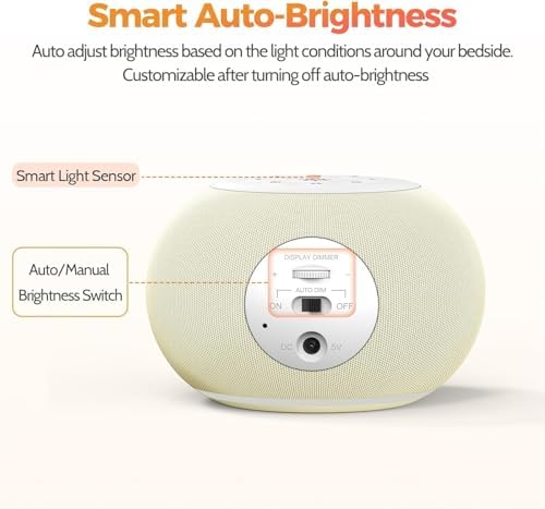 REACHER Auto Dimmable Sound Machine Alarm Clock with Night Light for Girls - Image 3