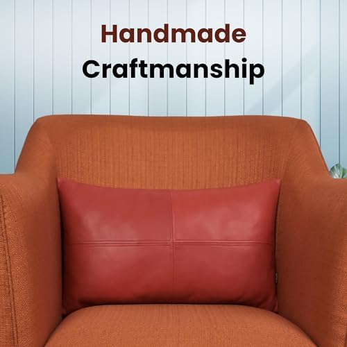 LL LEATHER LOVERS 100% Lambskin Leather Pillow Cover - Sofa Cushion Case - Decorative Throw Covers for Living Room & Bedroom, Red Plain Pack of 2-20X28 Inch - Image 2