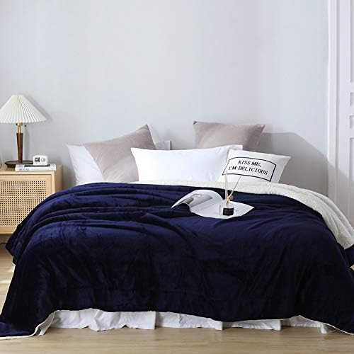 NANPIPER Couch Blanket Reversible Sherpa Flannel Blanket Ultra-Soft Plush Warm Fleece Microfiber (90"x90" Navy Blue) Queen - Image 6