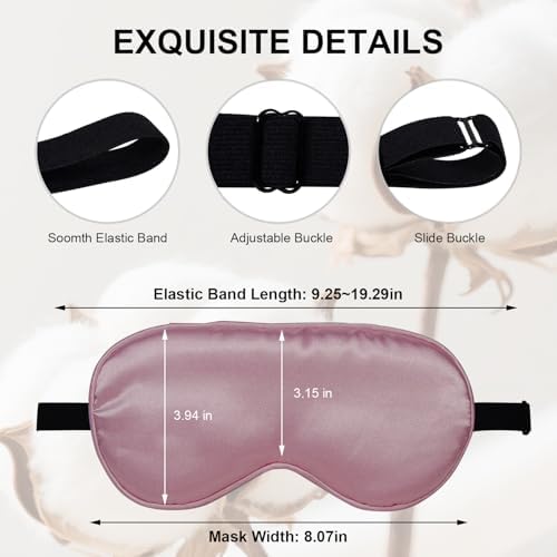 Silk Sleep Mask, Black, Adjustable Strap for Light Blocking, Travel Rest, Puffy Eyes Relief, Single Pack (Pink) - Image 4