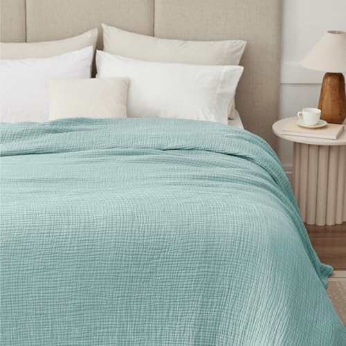 100% Cotton Muslin Blanket 40" x 40", Breathable and Lightweight Cotton Twin Blankets, Soft Cooling Summer Gauze Blanket for All Season, Mint - Image 3
