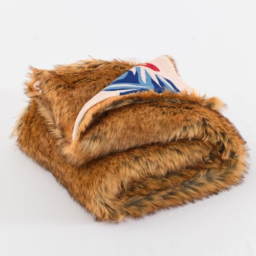 HORIMOTE HOME Reversible Faux Fur Throw Blanket, with Cheetah and Tropical Plants Printed Pattern, Decorative Fluffy Throw Blanket for Couch Bed Sofa, Birthday Gifts for Women, 50'' x 60'' - Image 5