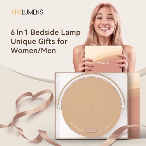 Vivilumens Birthday Gifts for Women 6 in 1 Bedside Lamps with Wireless Charger Bluetooth Speaker White Noise Machine Music Table Lamp Night Light Personalized Gift for Mom Teens Girls(Sound Upgrade - Image 2