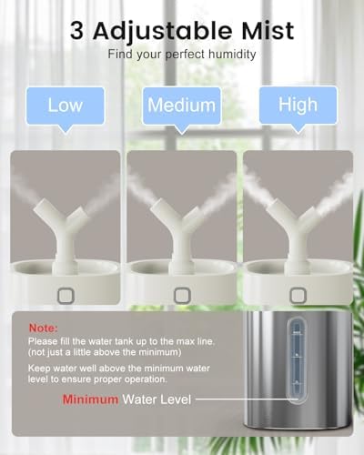 Feekaa Stainless Steel Humidifier, Easy Clean Dishwasher Safe, 4L/1Gal Cool Mist Humidifiers for Bedroom, Humidifiers for Baby, Humidifier Large Room for Nursery, Plant, Office, Living Room, White - Image 6