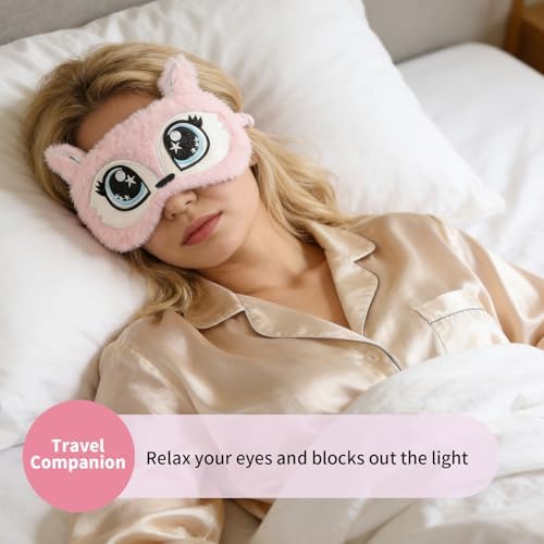 PERFECTSIGHT Sleep Eye Masks, Cute Plush Sleep Eye Cover Lightweight Adjustable Eyeshade Faux Fur Mask Cover for Women Men Sleep Travel Nap, Fox - Image 3