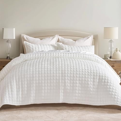 RECYCO Channel Box Stitch Velvet Quilt Set, King Size, Bright White by RECYCOHOMECOLLECTION