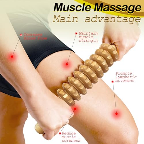 Manual Massager Wooden Handheld Roller Trigger Point Massager Stick for Fascia, Cellulite, Muscle & Abdomen, Body Therapy Massager, Muscle Belly Relief Tool, Natural Wood - Image 5