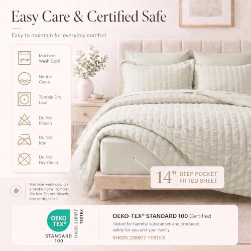CozyLux Oversized Queen Comforter Set, 7-Piece Beige Seersucker, 98 x 98 in - Image 5