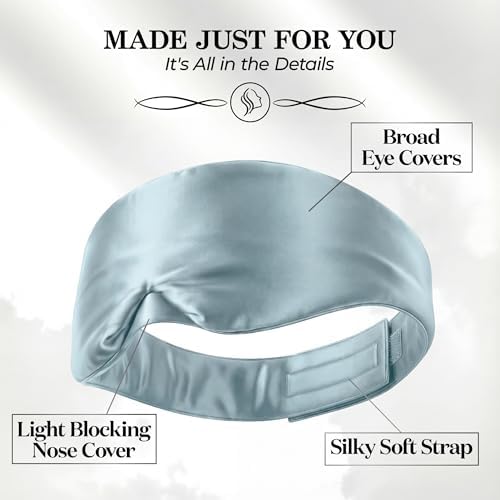 SLEEP SANCTUARY 100% Pure Mulberry Silk Sleep Mask - 22 Momme Light Blocking Hook & Loop Silk Eye Mask for Sleeping - Secure Fit for Side Sleepers, Women & Men - Cloud Soft (Misty Blue) - Image 6