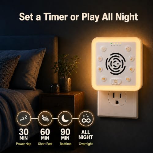 Zarler Wall Plug in White Noise Machine - Always On, No Batteries to Recharge, Noise Masking Sound Machine for Sleep, Office Privacy & Travel, 32 Volume Controls, 30 Soothing Sounds, Night Light - Image 6
