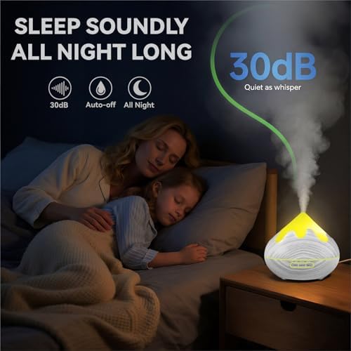 500ML Essential Oil Diffuser, Large Aromatherapy Diffuser with Remote Control, Air Diffusers for Home Office Room, Fragrance Humidifier with 7 Color LED & 2 Mist Mode, Glacier White - Image 6